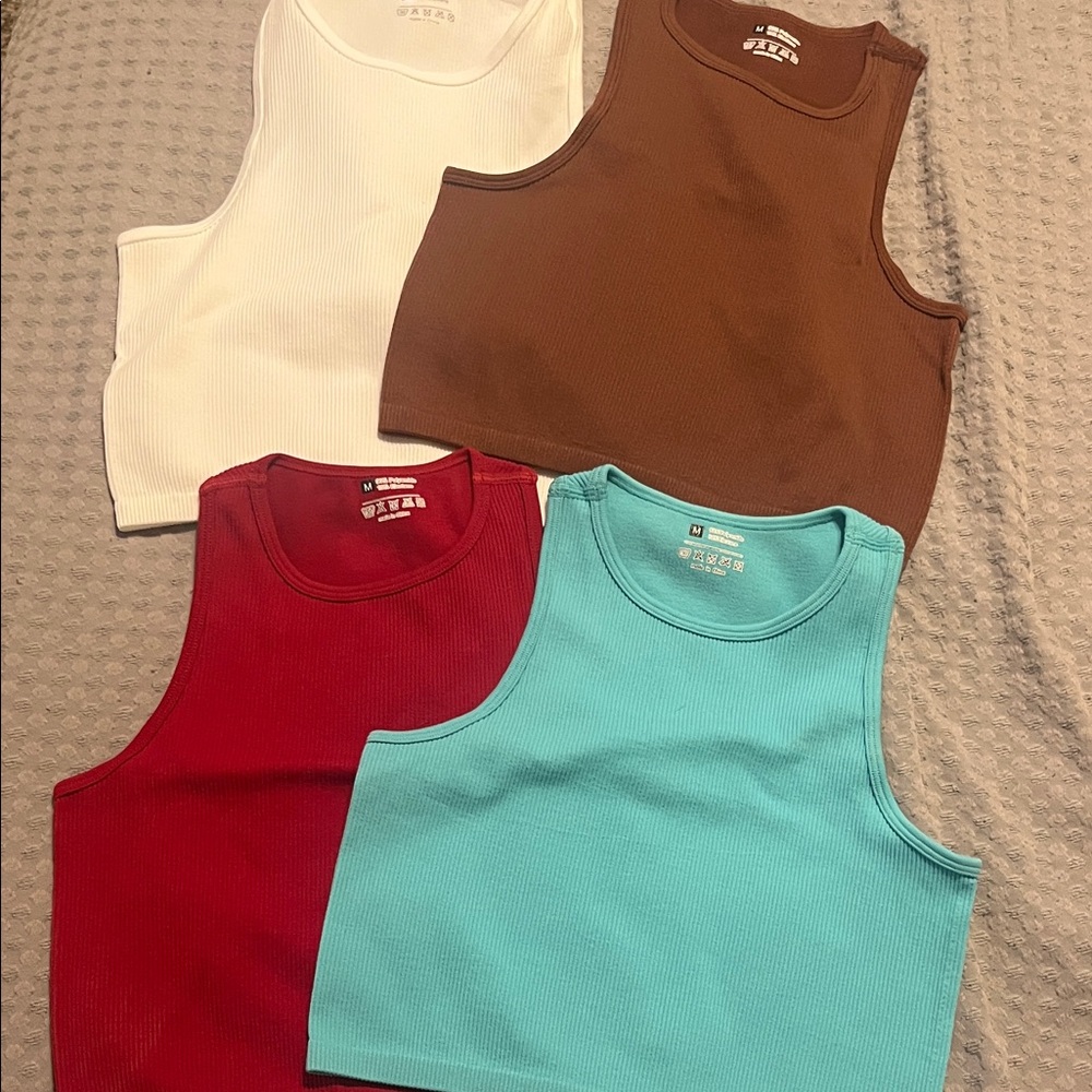 Gaze Women's Versatile Ribbed Tank Tops - White, Brown, Red, and Blue